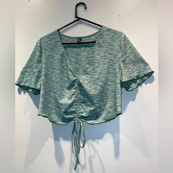 Shein Curve Solid Drawstring Ruched Tee Size 3XL Green - Picture 1 of 5